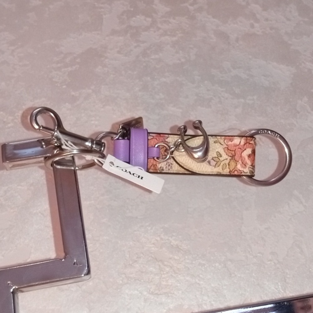 Coach Floral and Lavender Leather Key Fob Keychain - Picture 4 of 4